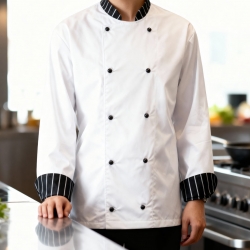 Striped Long-Sleeve Chef Jacket 65% Polyester / 35% Cotton 200g/m² - FOR WEAR