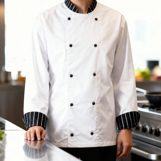Striped Long-Sleeve Chef Jacket 65% Polyester / 35% Cotton 200g/m² - FOR WEAR Striped Long-Sleeve Chef Jacket 65% Polyester / 35% Cotton 200g/m² - FOR WEAR