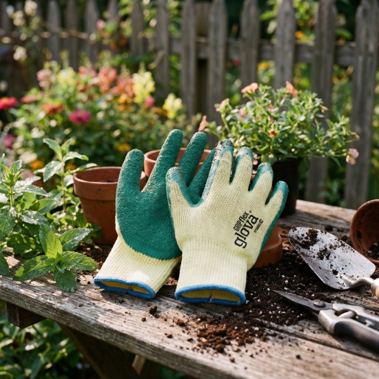 Cotton/Polyester Glove with Green Latex Coating - GLOVA